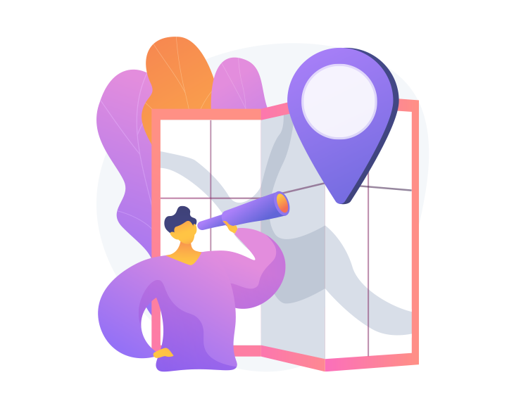 Map with pins and a large locator showing franchise matching based on your profile, goals, and budget